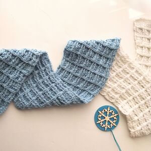 Scarf White & Sky Blue Handmade Crochet Scarf